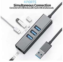 HUB 4 en 1 USB / LAN Ethernet