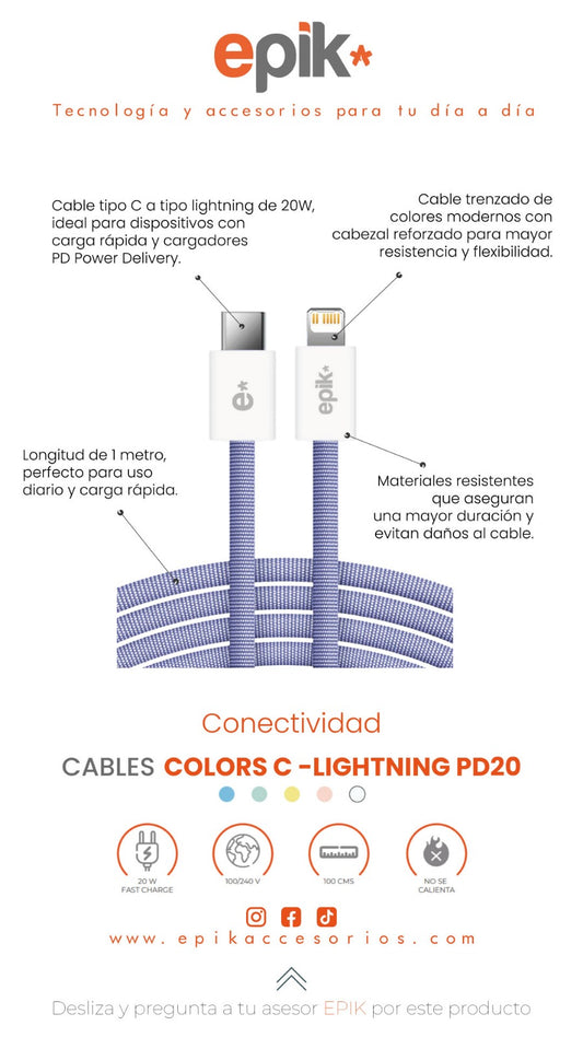 Cable tipo C a Lighning 20W epik*