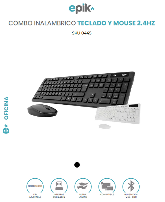 Combo teclado inalámbrico + Bluetooth teclado y mouse epik*